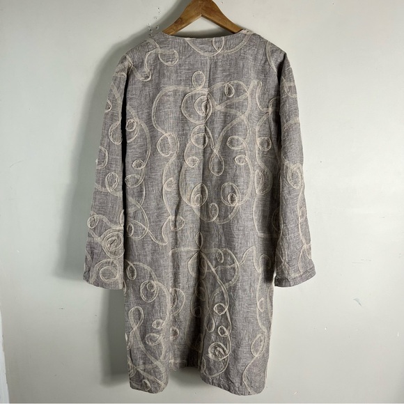 BRYN WALKER Grey Size S Lagenlook Linen Mesh Swirl Design Button Tunic Jacket - Picture 4 of 10
